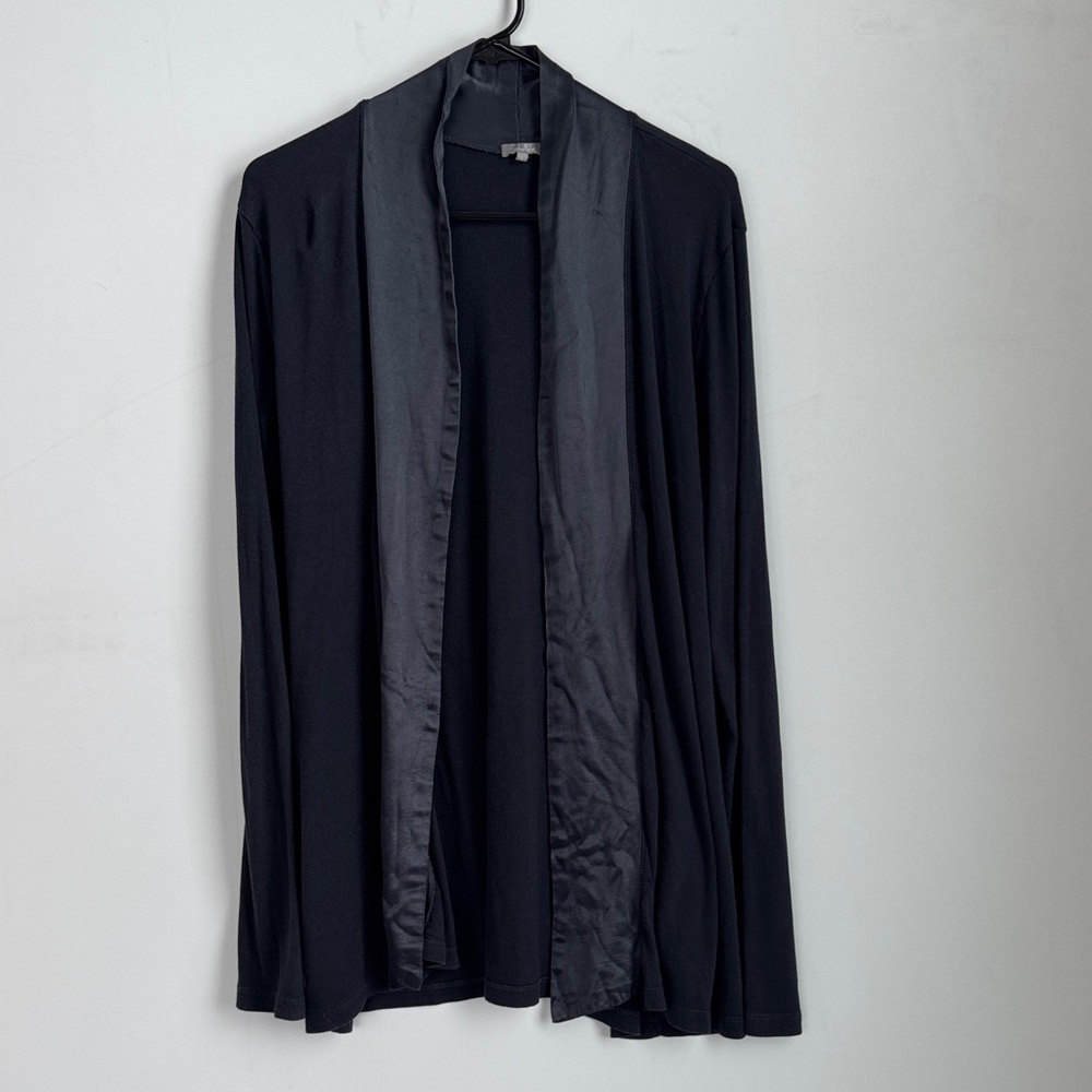 PJ Harlow Navy Shelby Satin Trimmed Robe with pockets Size Large